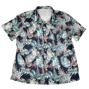 Columbia PFG Shirt Mens XXL Tamiami Tropical Palm Leaf Navy Blue Fishing Vented